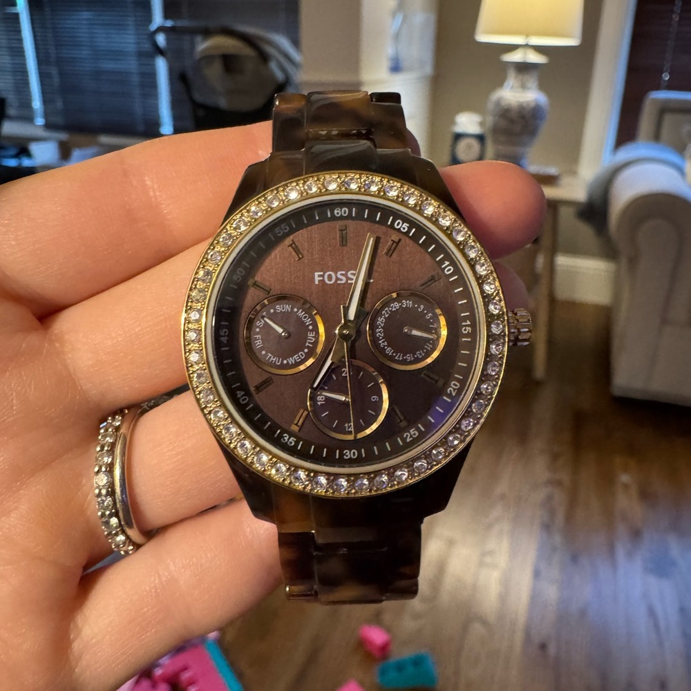 Fossil Tortoise Shell Watch with Gold Accents